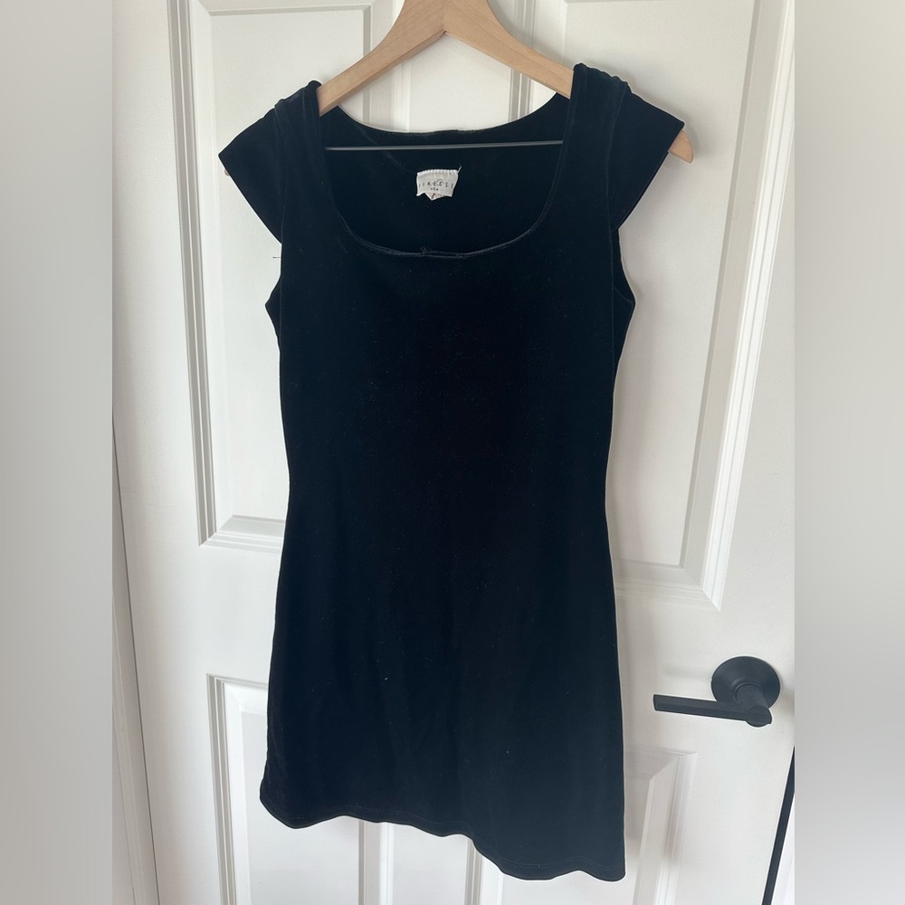 Women’s Vintage Black Mini Dress, Velvet - Size M